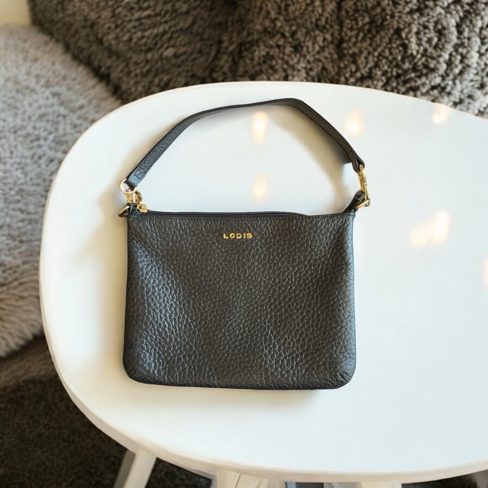 Lodis Black Leather Clutch Wristlet Bag EUC